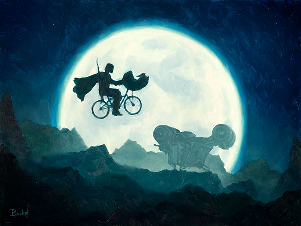 Baby Yoda's Midnight Ride Original by Bucket SOLD
